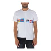 Comme des Garçons Asymmetrisk Border T-Shirt med Pixel Print White, He...