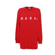 Marni Tränings T-shirt, Röd Långärmad med Logotryck Red, Dam