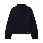 A.p.c. Blå Logo Turtleneck Tröja Blue, Dam