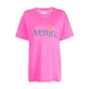 ERL Fuchsia Bomull T-shirt med Logotyp Pink, Herr