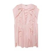 Zadig & Voltaire Spetsärmad Blus med Fram Ruffles Pink, Dam