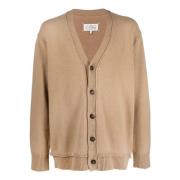 Maison Margiela Beige Stickad Cardigan med V-Hals och Knappstängning B...