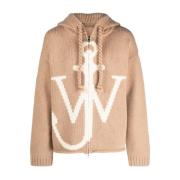 JW Anderson Ankarmönstrad Dragkedja Hoodie Beige, Herr