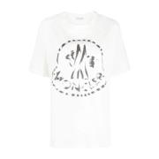 Moncler Vit ribbstickad T-shirt med rund hals för kvinnor White, Dam