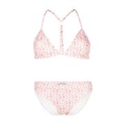 Moncler Rosa Cross Over Bikini med Vit Logo Print Pink, Dam