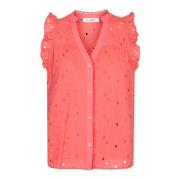 Co'Couture Broderad Anglaise Top med Volangkant Pink, Dam