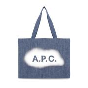 A.p.c. Blå Denim Shoppingväska med Logotyp Blue, Dam