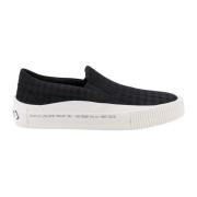 Moncler Canvas Slip-On Sliders med Pied-de-Poule Motiv Black, Herr