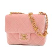 Chanel Vintage Begagnad Rosa Sammet Chanel Flap Väska Pink, Dam