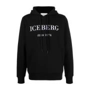 Iceberg Svart Hoodie med Stilfull Branding Black, Herr