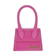 Jacquemus Neonrosa Mini Väska med Guld Logo Plakett Pink, Dam