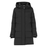 Woolrich Svart Parkas med Hög Krage och Huva Black, Dam