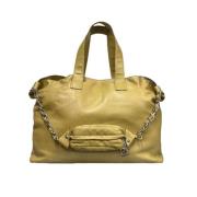 Chanel Vintage Beige Läder Shopper Väska med Stor Logotyp - Begagnad B...