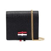 Thom Browne 3-Bow Card Holder W/ Chain Strap IN Pebble Grain Leather -...