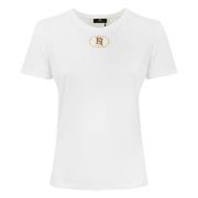 Elisabetta Franchi Bomull T-shirt med Metallisk Sammet Detalj White, D...