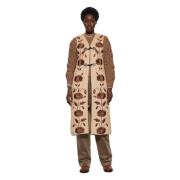 Antik Batik Ärmelös Broderad Lång Gilet Beige, Dam