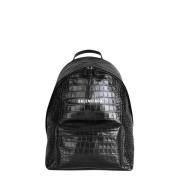 Balenciaga Svart läder ryggsäck med krokodiltryck Black, Unisex