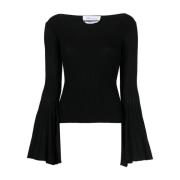 Blumarine Svarta Sweaters med Plissé Detalj Black, Dam