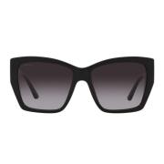 Bvlgari Unika fyrkantiga solglasögon med svart båge och gråtonade lins...
