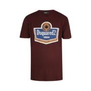 Dsquared2 Bordeaux Logo T-Shirt med Rund Hals Red, Herr