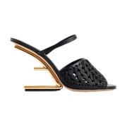 Fendi Svart F Häl Sandal Black, Dam