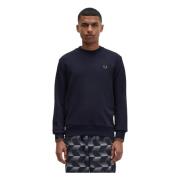 Fred Perry Lockigt Tillbakaflyt Sweatshirt Hoodie Blue, Herr