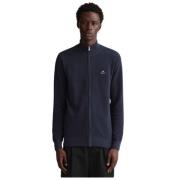 Gant Slim Fit Dragkedja Bomull Piqué Väst Blue, Herr