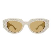 Gucci Ivory Brown Cat-Eye Solglasögon White, Dam