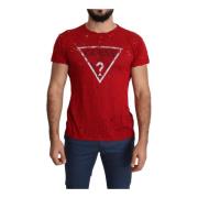 Guess Red Cotton Logo Print Men Casual Top Perforated T-shirt Red, Her...