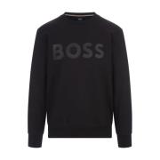 Hugo Boss Svart Sweatshirt i Terry Cloth med Gummiprintat Logo Black, ...