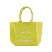 Isabel Marant Gul Bomulls Shopper Väska med Läderhandtag Yellow, Dam