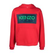 Kenzo Logo-Print Bomullshoodie för Män Red, Herr