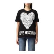Moschino Dam T-shirt med spets hjärta Black, Dam