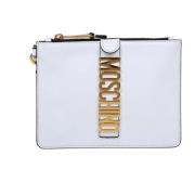 Moschino Läderclutch med Bokstavslogo White, Dam