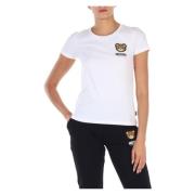 Moschino Stretch bomull T-shirt med logotryck White, Dam