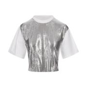 Paco Rabanne Silver Mesh Framsida T-shirt med Applikation Gray, Dam
