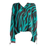 Pinko Psykedelisk Zebra Print Satinblus Blue, Dam