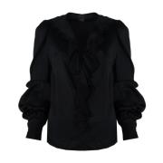 Pinko Silkesblus med V-ringning Black, Dam