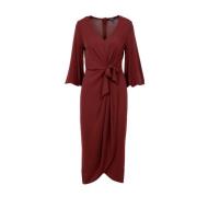 Ralph Lauren Elegant Bordeaux Midi Klänning med Omlottkjol Red, Dam