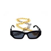 Stella McCartney Tjocka Cat-Eye Solglasögon med Guld Studs Black, Dam