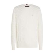 Tommy Hilfiger Klassisk Cable Crew Neck Sweater White, Herr