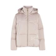 Tommy Hilfiger Oversized Satin Pufferjacka Beige, Dam