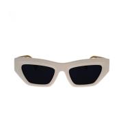 Versace Solglasögon med oregelbunden form, mörkgrå lins och vit ram Wh...