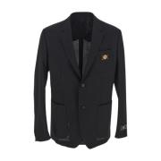 Versace Svart jacka av ren ull med golf-finish och Medusa-detalj Black...