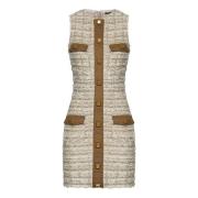 Balmain Beige Ärmelös Klänning med Trompe l`oeil Stängning Beige, Dam