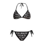 Balmain Bikini med logotryck Black, Dam