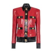 Balmain Two-tone patent leather jacket Red, Dam