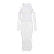 Balmain Midi klänning i stickat tyg White, Dam