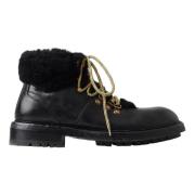 Dolce & Gabbana Svarta Läder Shearling Stövlar Black, Herr