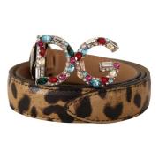 Dolce & Gabbana Leopard Läder Kristallspänne Bälte Brown, Dam